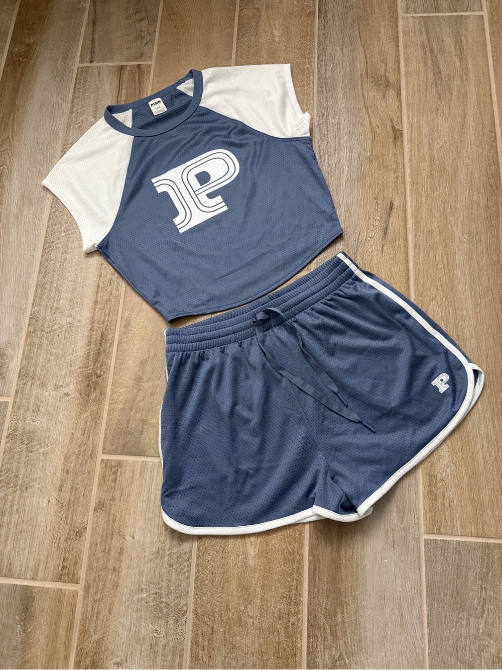 Blue & White Athletic Crop Top and Shorts Set